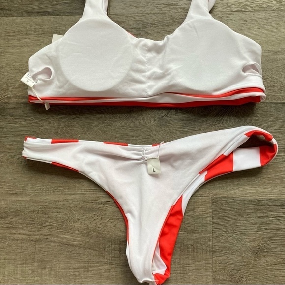 BNWT Zaful red/white striped thong bikini size L - Picture 5 of 7